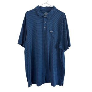 Vineyard Vines Edgartown Polo 2XL Blue & Black Striped Mens Short Sleeve Shirt
